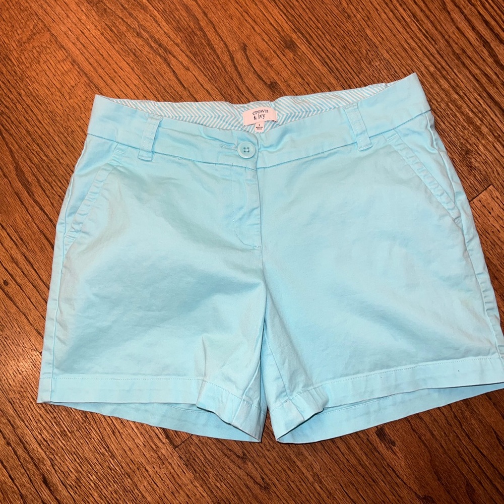 Crown & Ivy shorts, light teal, size 2, 98% cotton/2% spandex, good condition